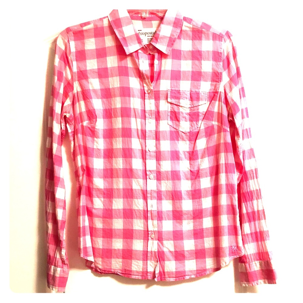 Aeropostale Pink and White Plaid Button Down
